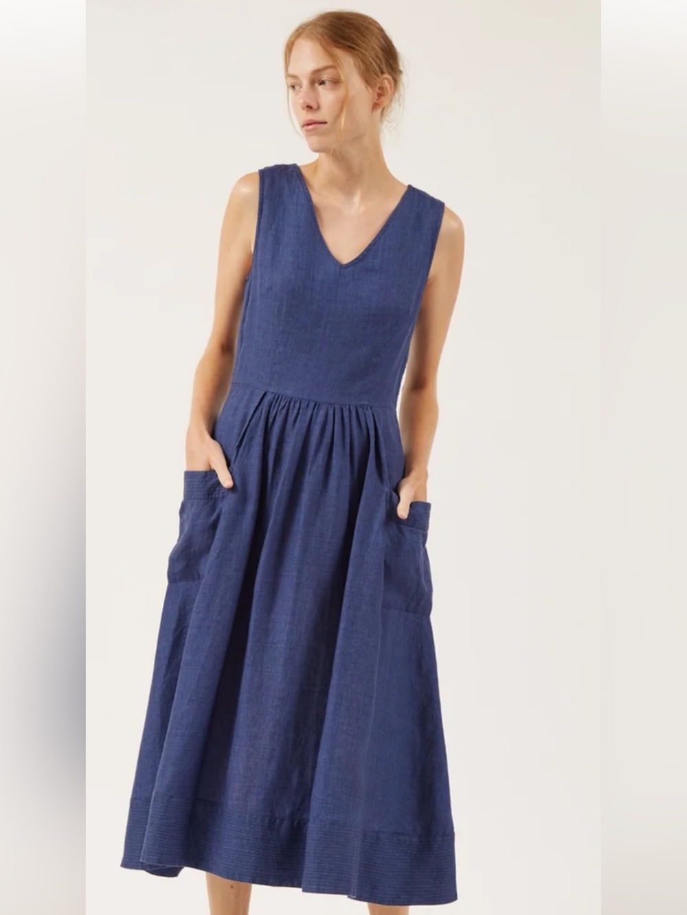 Anthropologie  sleeveless 100% Linen Midi Dress cottage-core ,Medium
